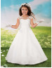 Beaded Ivory Lace Organza V Back Long Flower Girl Dress